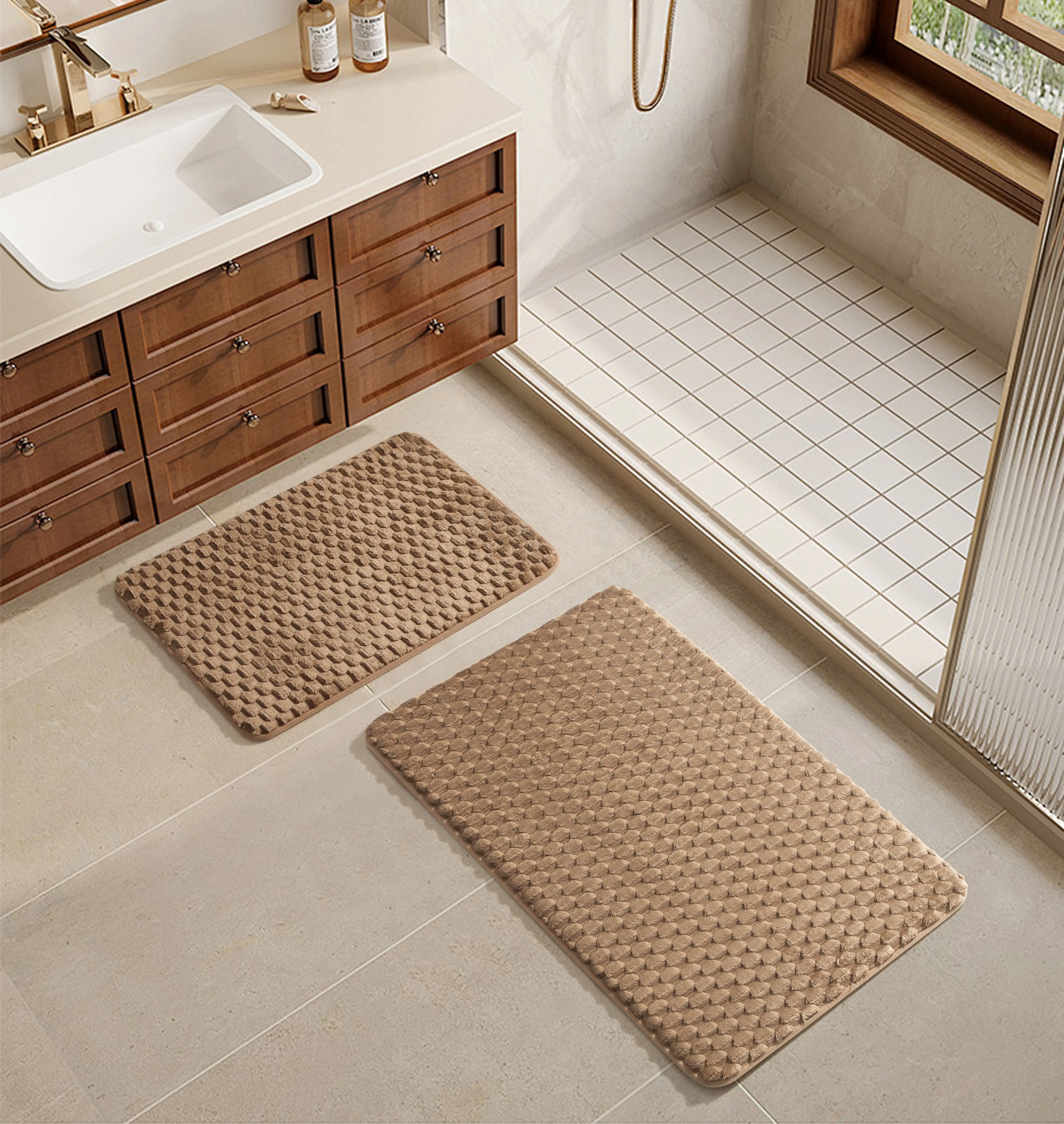 Ljustra Tile Bubble Bath Rug Set