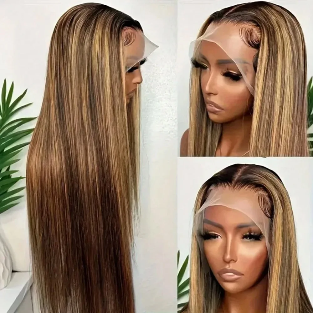 13x4 4/27 Honey Blonde Lace Frontal Wigs Human Hair for Women Pre Plucked with Baby Hair Wigs Human Hair 200% Density