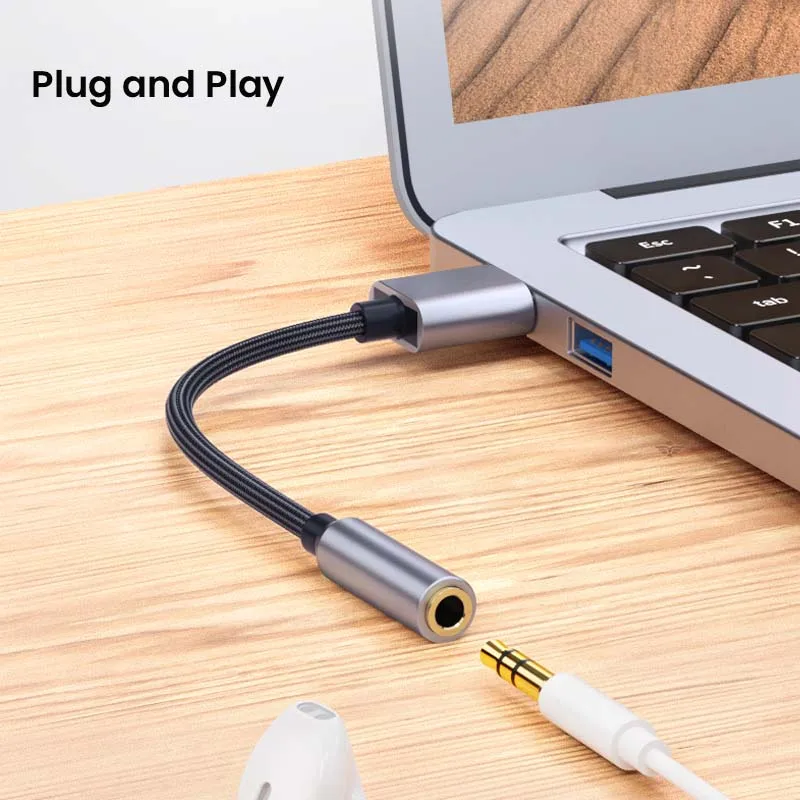USB to 3.5mm audio jack adapter USB A to 3.5mm TRRS headset external stereo sound card