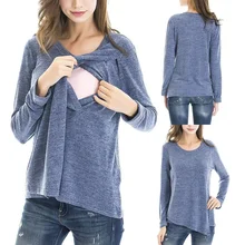 

2022Mama Clothes Maternity Blouses Long Sleeve V-neck Breastfeeding Shirt Tops Pregnancy Clothing Nursing Casual Pregnant Shirts