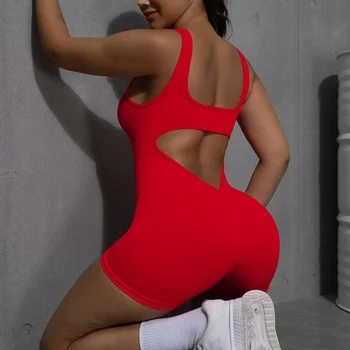 Women Short Sports Jumpsuit Sleeveless Sexy Backless Yoga Clothes Workout Cycling One-piece Suit Outdoor Recreation Bodysuits 1