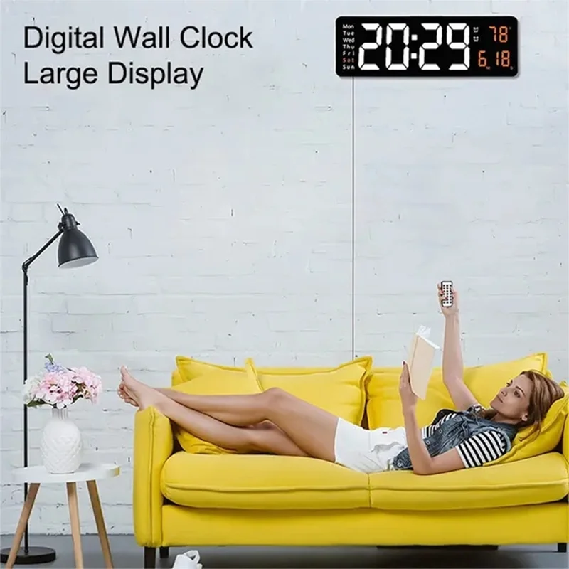 13/16inch Wall-mounted Digital Wall Clock Remote Control Large Wall Clocks Temp Date Week Display Memory Table Clock wall clock,digital wall clock,digital display clock