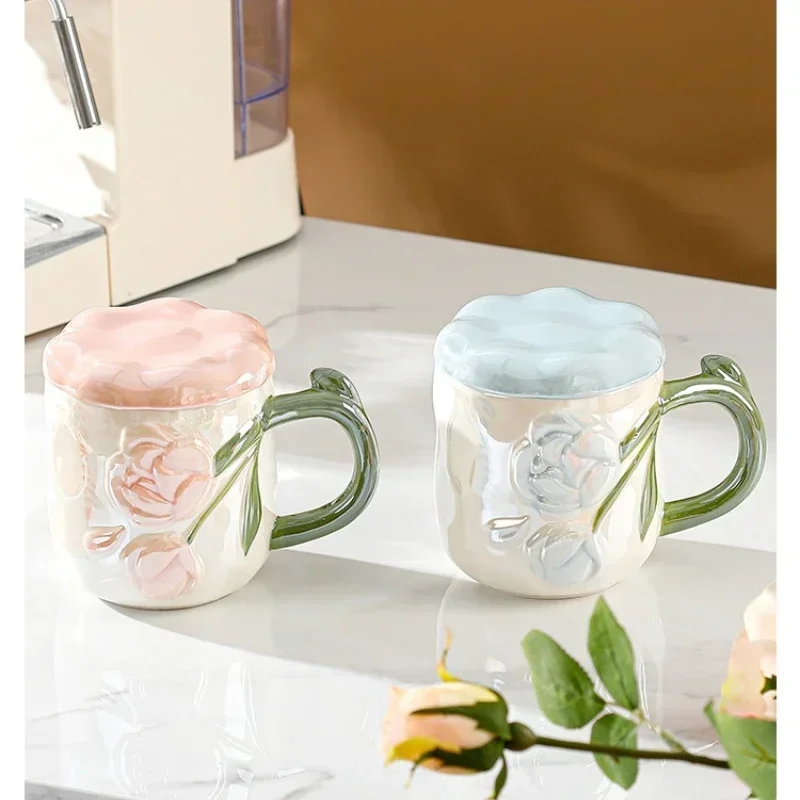 Ceramic Relief Rose Flower Mug for Coffee Tea