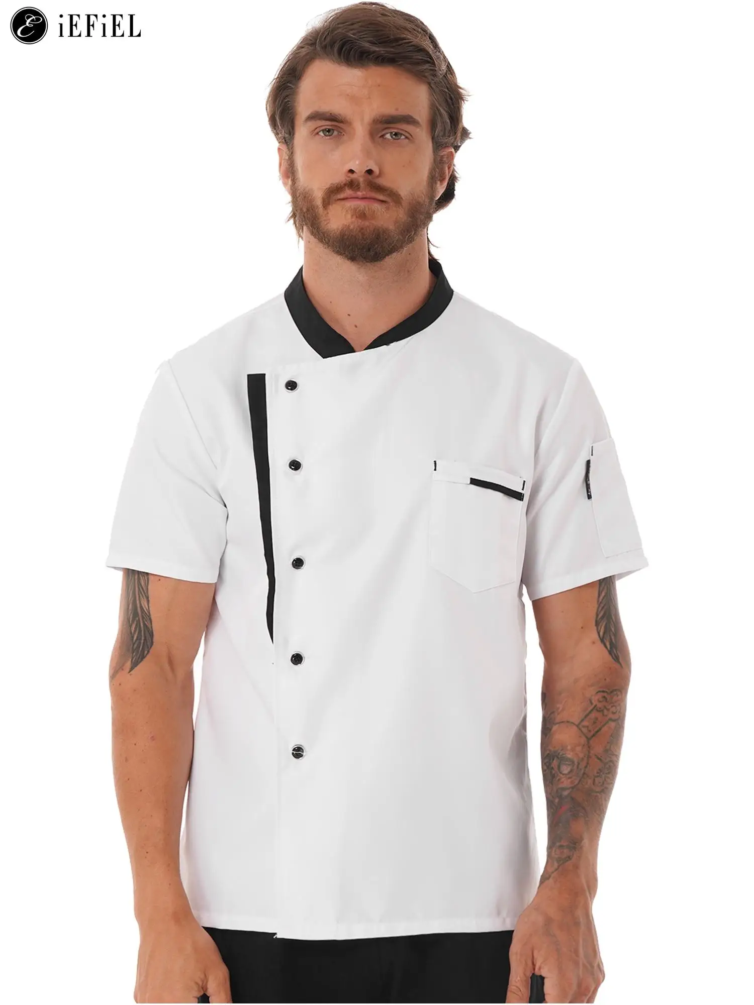 

Mens Short Sleeve Chef Coat Jacket Restaurant Kitchen Cooking Chef Uniform Professional Work Wear