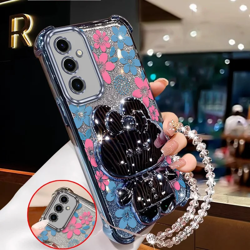 Elegant Blue Floral Phone Case Set with Lanyard and Stand – 3 Piece Set