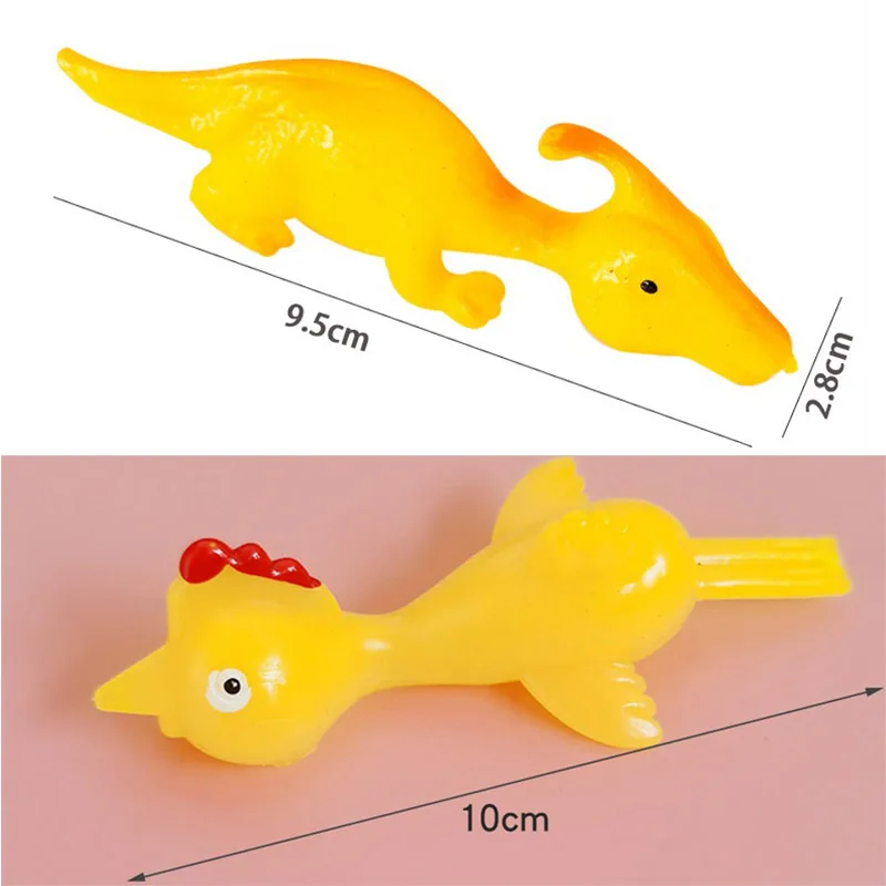 10PCS Catapult Launch Dinosaur Fun and Tricky Slingshot Chick Practice  Elastic Flying Finger Birds Sticky DecompressionToy