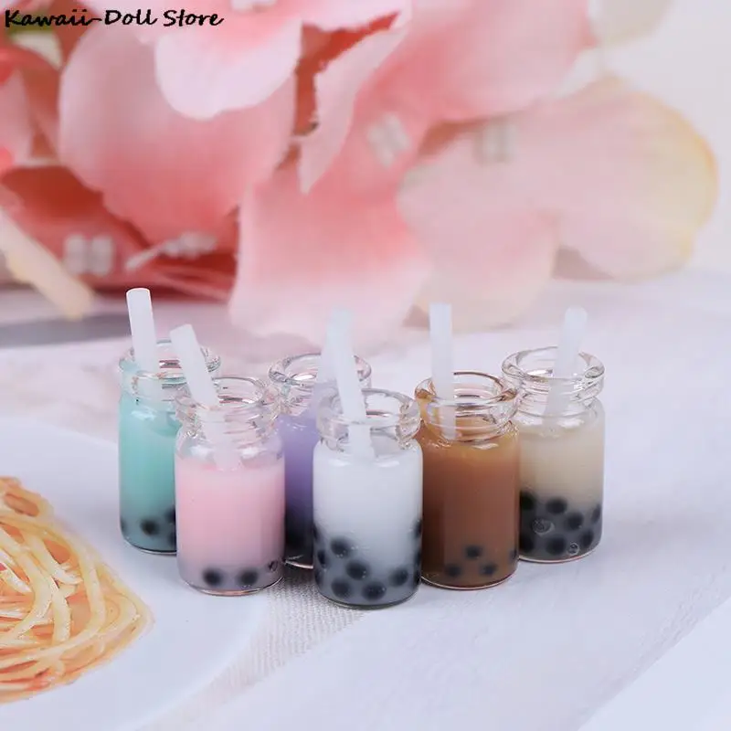 3Pcs 1:12 Dollhouse Miniature Creative Milk Tea Cup Cream Drinks Bottles Model Dolls Kitchen Food 3