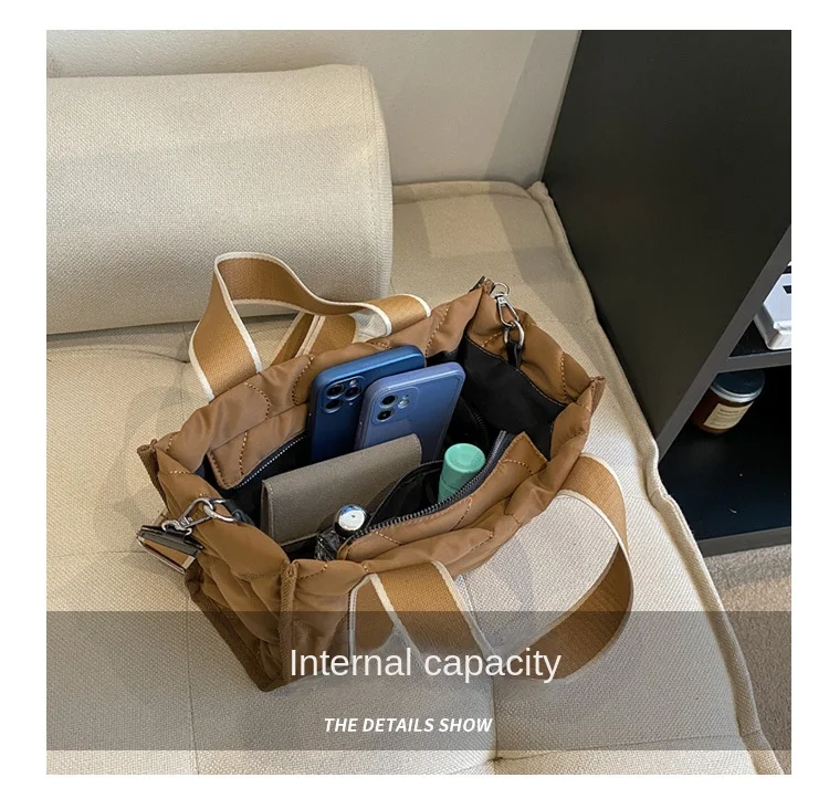 Borsa tote imbottita in cotone di nuova moda per borse trapuntate a tracolla con tracolla da donna Borse a tracolla femminili in nylon casual solido_voghion.com