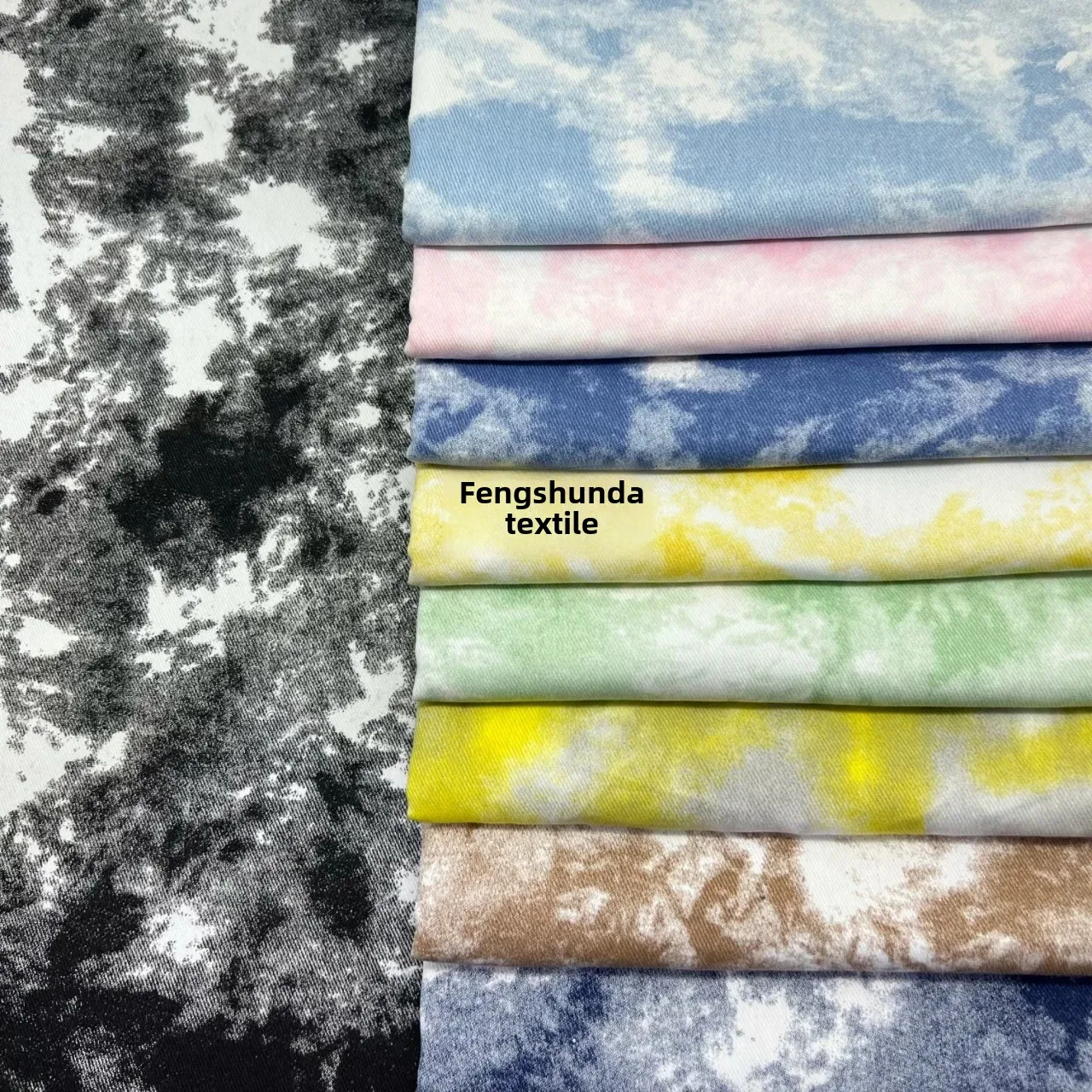 Washed Denim Fabric Tie Dye Print Clothing Accessories for Men Women Children Babies China Origin Fabric for Clothes And Bags
