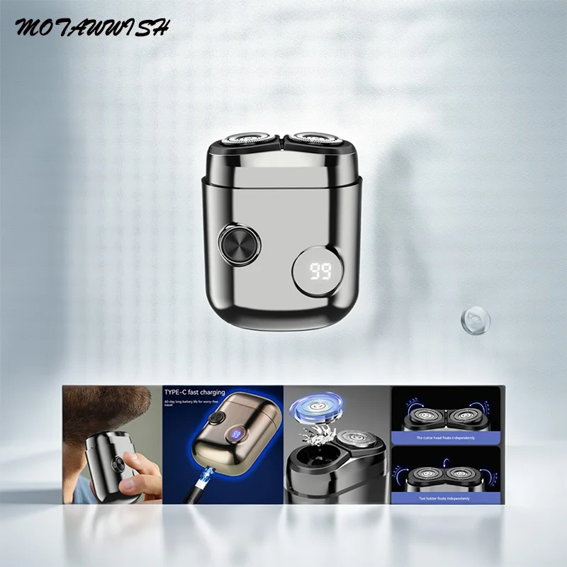 

MOTAWISH Digital Display Electric Shaver Mini Double-head Shaver Portable Type-C Rechargeable Beard Shaver