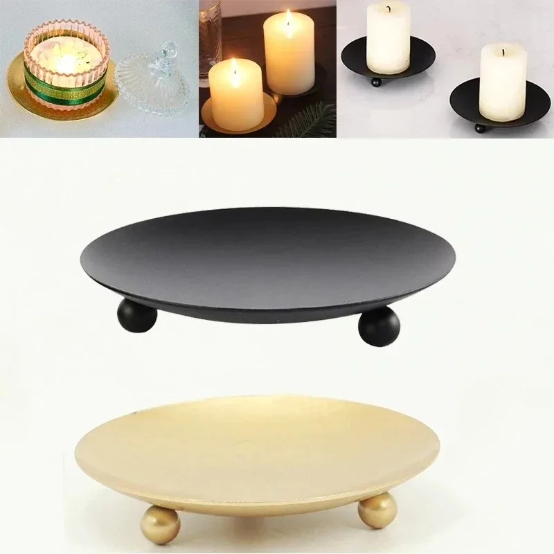 Clearance Iron Black Gold Candle Holder Tray Base Wedding Party Holiday Banquet Decorative Candle Holder Art Gift Cup Acc