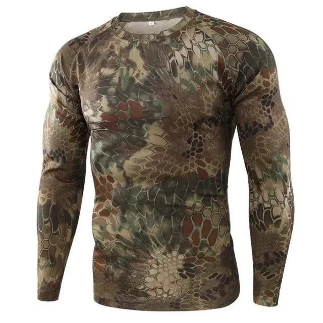 남성용 슬림핏 카모 프린트 라운드넥 티셔츠 – 가을 및 겨울 신상