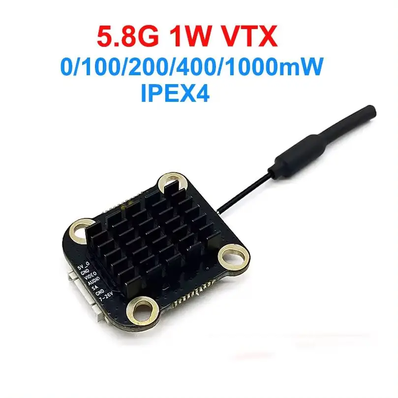 Vue arrière de l'émetteur vidéo 5.8G 1W 48CH VTX 1000mW IPEX4 pour FPV drone, connecteur IPEX4.