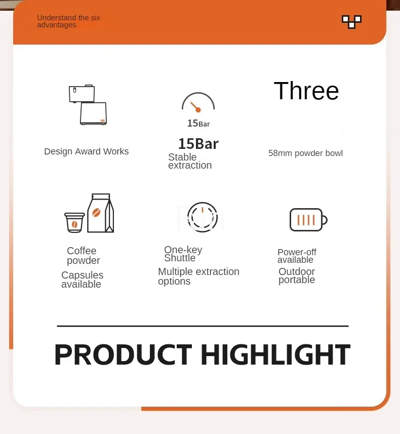 Description Picture 3 of item15Bar Espresso Machine Cordless Grinder Portable Capsule Coffee 5 Extraction Modes 220V Semi-automatic Coffee Maker Combo Kit