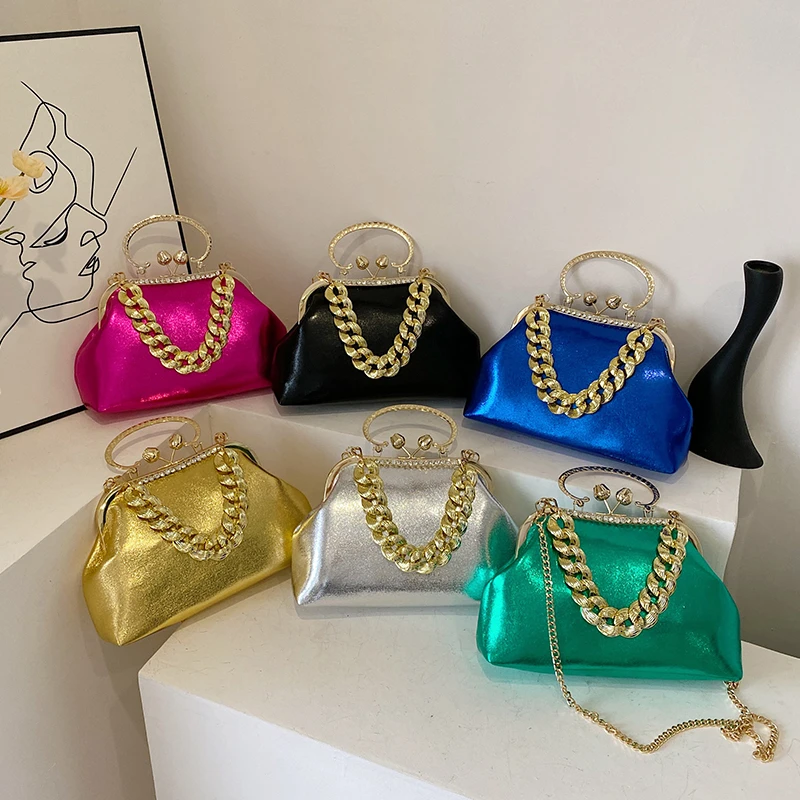 Top Brand Shoulder Bag Women Shell Clip Clutch Purse Winter Green Gold Silvery Black Coffee Handbag Designer Crossbody Bag