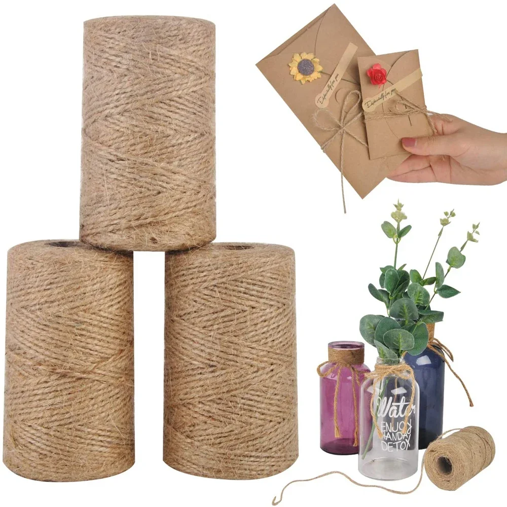 100M/lot 2MM Natural Jute Rope Twine Braided Cord String for Arts Crafts Gift Wrapping Christmas Wedding Decor