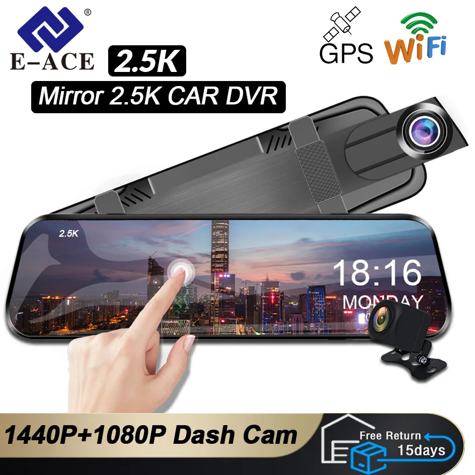 Dash Cam Car Dvr 10 Inch Rear View Mirror 2.5K WIFI With Rear View ...