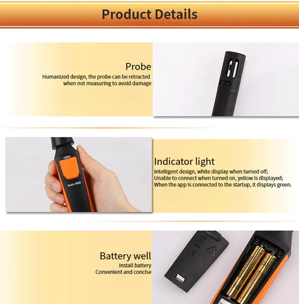 Testo 605i Handheld Temperature and Humidity Meter Wireless App Bluetooth Temper