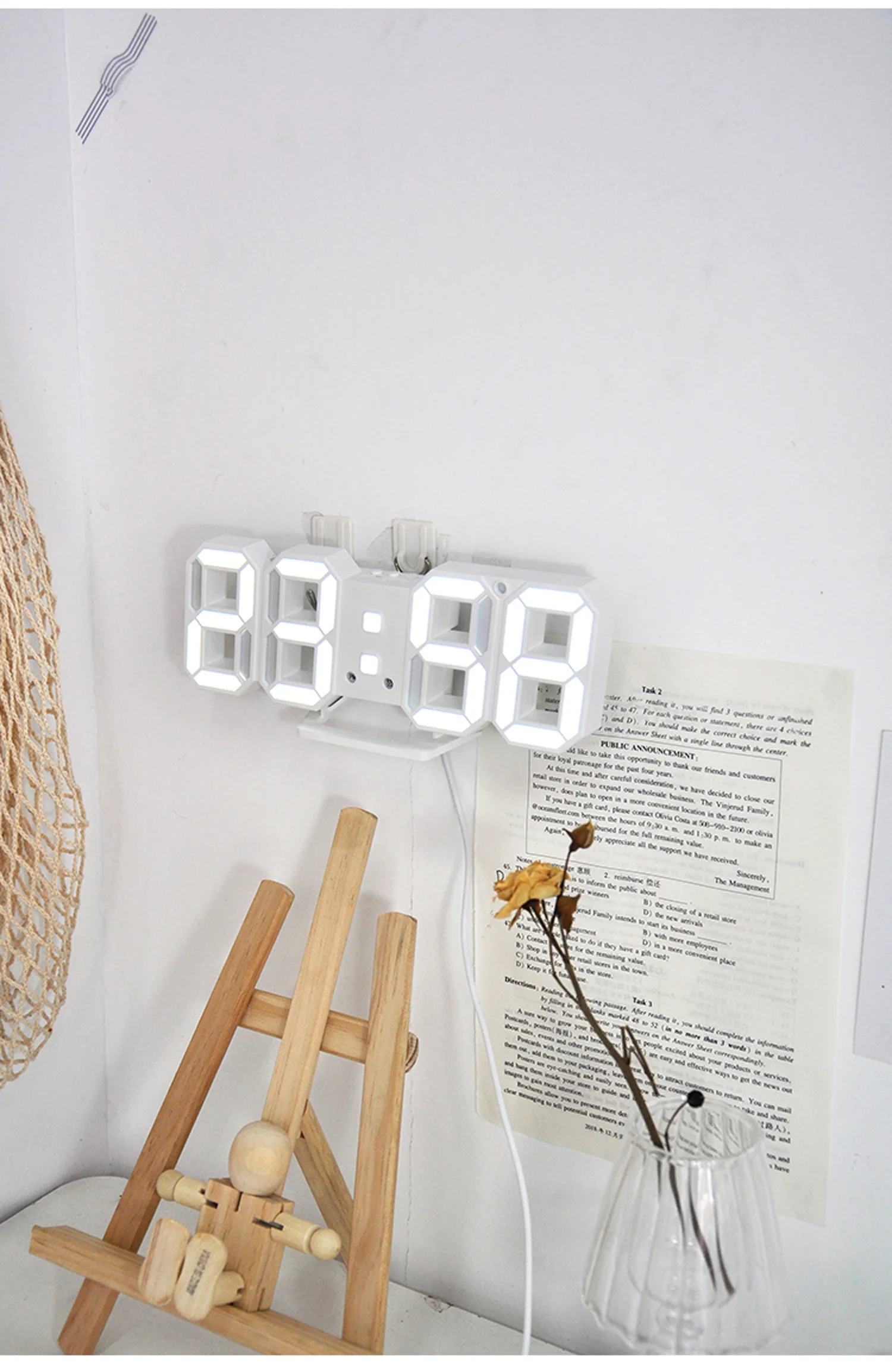 3D LED Digital Alarm Clock Three-dimensional Wall Hanging Watch Table Calendar Thermometer Electronic Furnishings