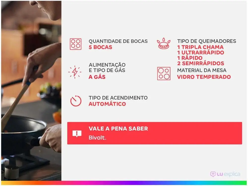 Cooktop 5 Bocas Mondial a Gás GLP Preto - Bivolt 2