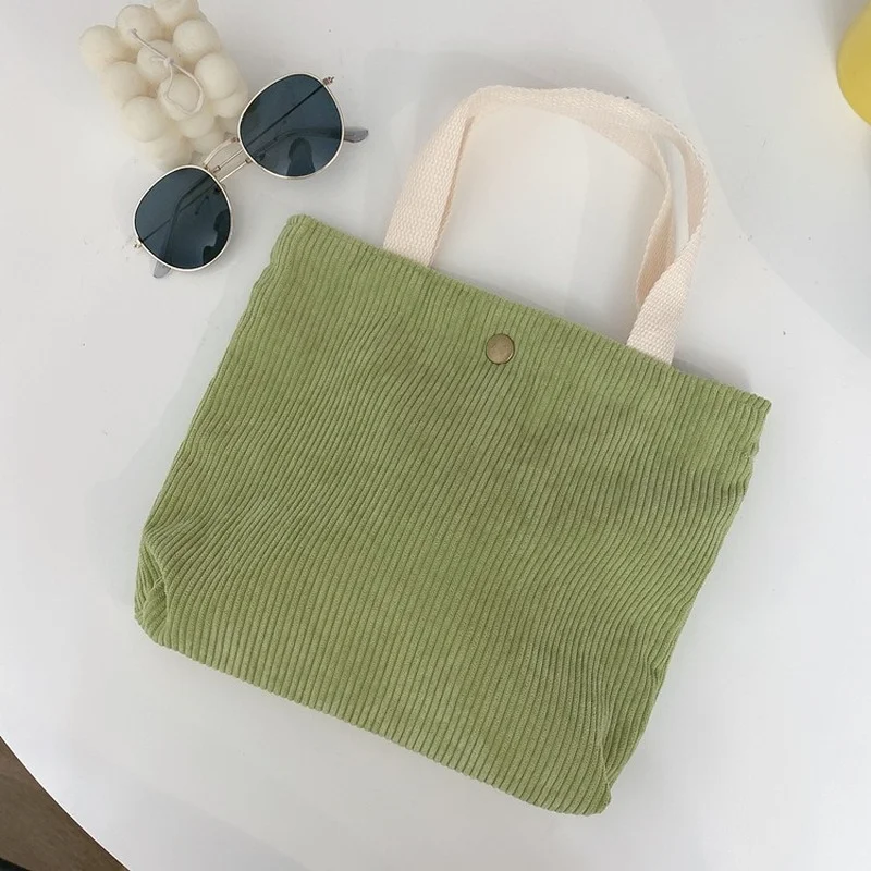 New Portable Retro Female Bag College Style Morandi Color Small Bag Hand-Carrying Cosmetic Corduroy Lunch Coin Purse