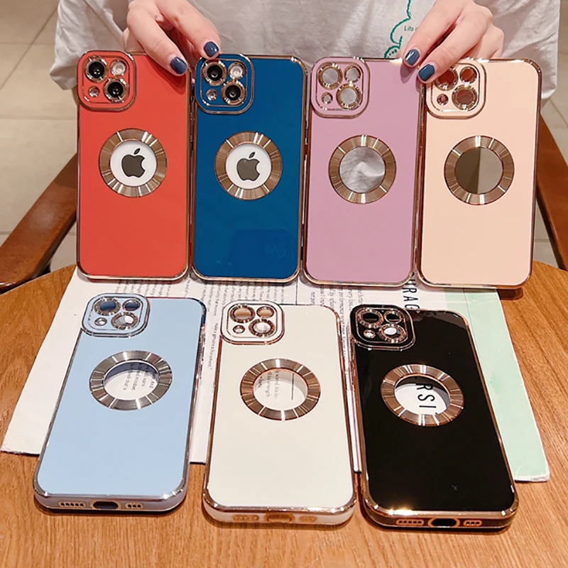 

Luxury Electroplated Hollow Out Logo Phone Case For iPhone 14 13 12 Mini 11 Pro Max XR X XS 7 8 Plus Soft Silicone Cover Shell