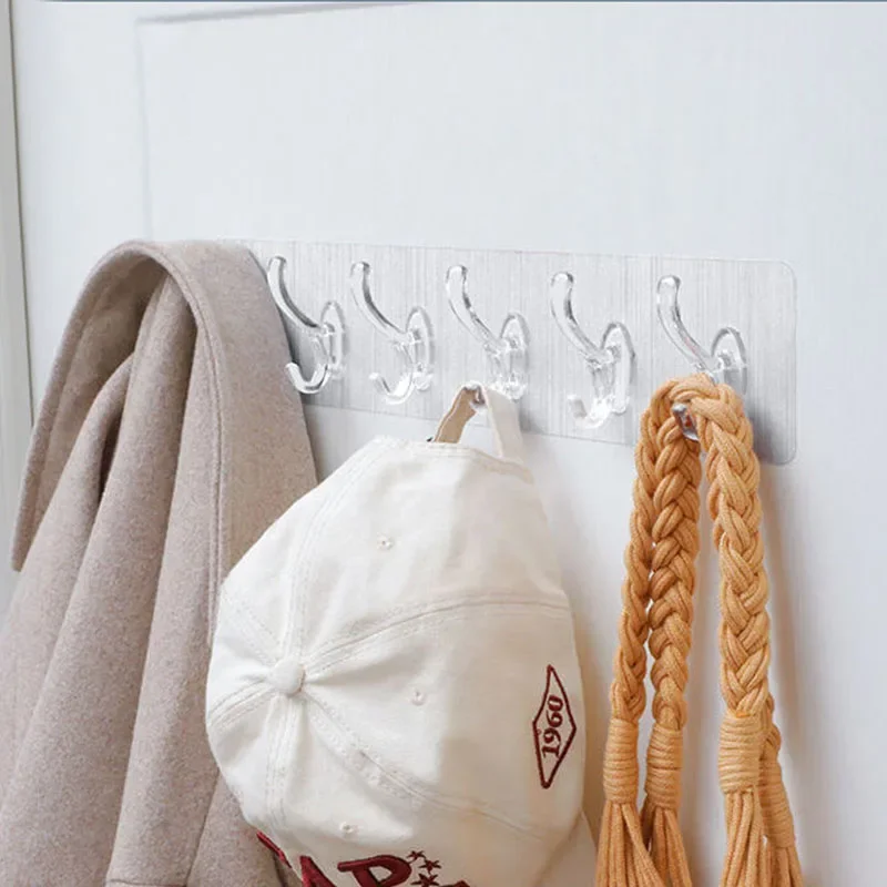 Multifunctional Hooks 3/6 Hooks Transparent Holder Rack