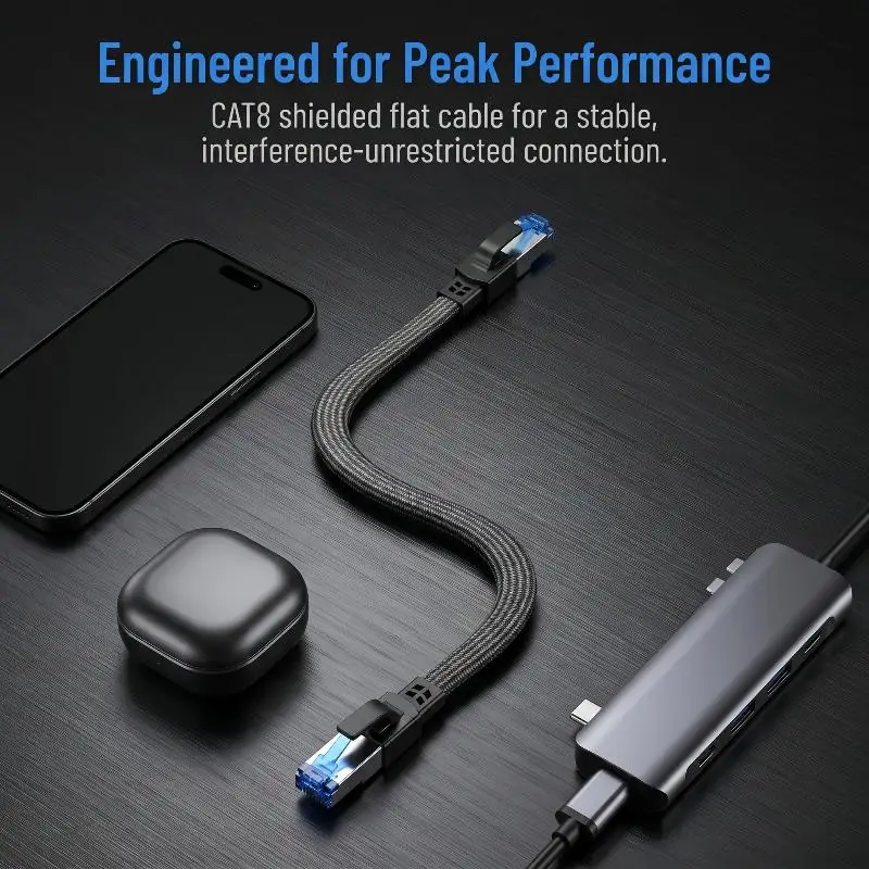 【C】1Pc 고속 CAT8 이더넷 케이블 40Gbps 2000MHz RJ45 플랫 및 라운드형 인터넷 라우터용 스마트 TV 서버 게임용 패치 코드