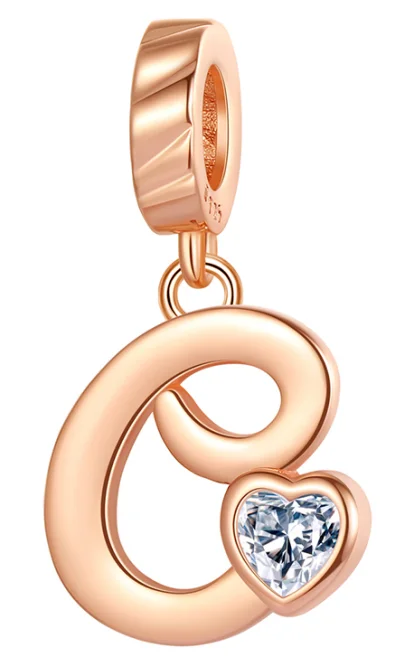 ABUN Rose Gold Letter Charm - 925 Sterling Silver Initial Bead With CZ, Fits Pandora Bracelets (Letter N)