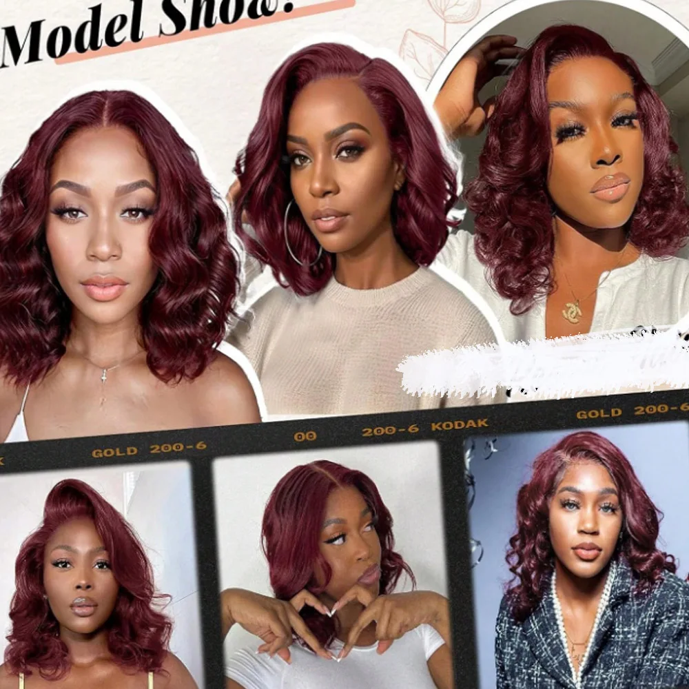 20Inch 99J Burgundy Lace Front Wig Human Hair 13X4 Body Wave 99J HD Lace Front Human Hair Wig Pre-Plucked Baby Hair 200% Density