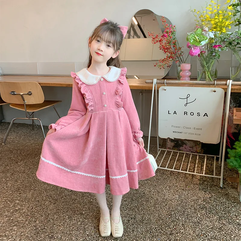 Birthday Dress Party Wear Winter Dresses For Baby Girl Young Girls' Winter  Princess Clothes Red Thickened