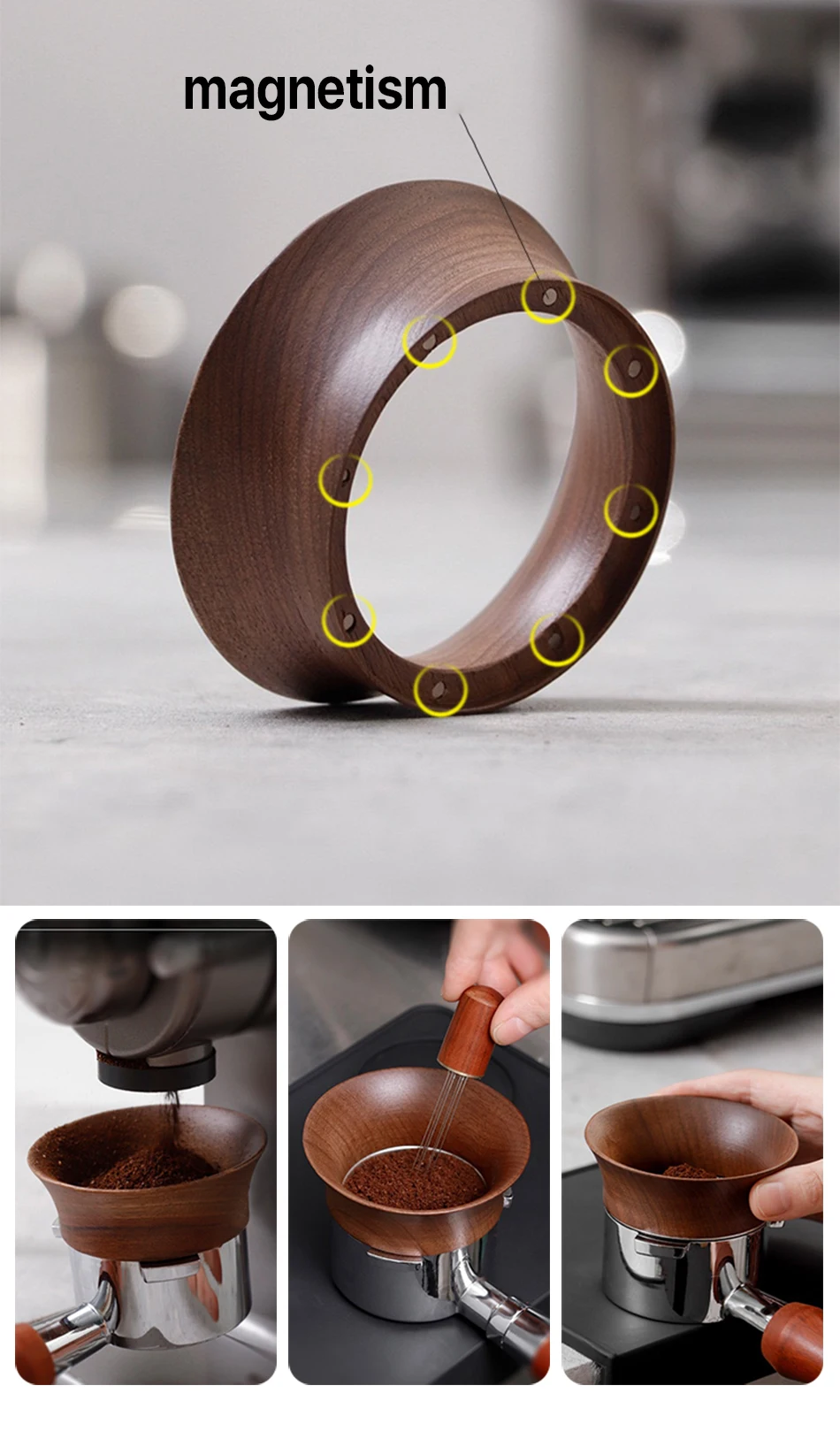Description Picture 4 of item51/58mm Coffee Dosing Cup Walnut wood Espresso Dosing Funnel Brewing Bowl Portafilter Dosing Ring Coffee Accessories