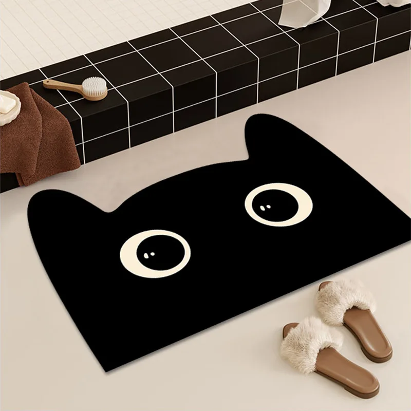 

Quick-Dry Diatomaceous Earth Bath Mat Cute Cat Shaped Diatom Mat Non-Slip Bathroom Carpet Soft Foot Mat for Dorm Bathroom Shower