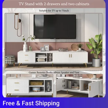 White TV Stand For 75-inch Televisions, Lowboards, TV Boards, TV Cabinet, Entertainment Center, Modern TV Table Media Console