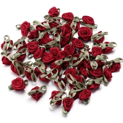 Elegant Mini Satin Ribbon Rose Appliques for Wedding Decor and Crafting (Wine Red)