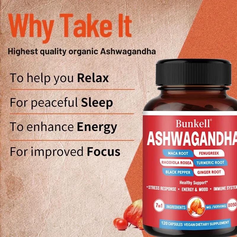 Maca Root + Ashwagandha-Men and Women Energy Capsules, Relieve Stress, Boost Energy