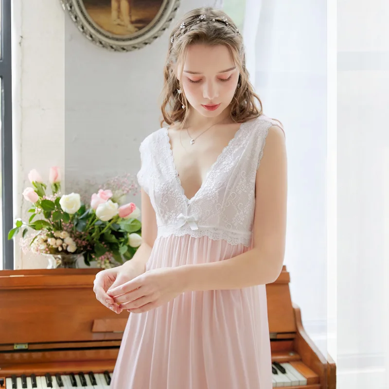

Lace Nightgowns women's cotton Nightdress Lounge Sleepwear home clothes Women's Dress Princess Sleepshirts Vintage Sleepwear