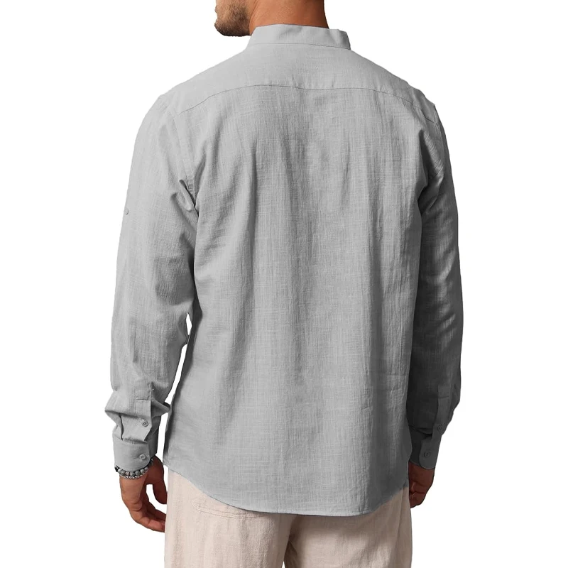 Animal Game Cotton Linen Shirts for Men Lightweight Casual Long Sleeve Henley Beach Hawaiian Tops Casual Shirts for Man Work Tee