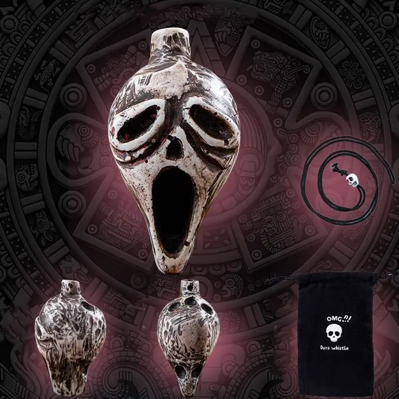 Death Whistle Screaming Whistle Instrument Skull Retro Aztec Death Halloween props Loudest with Human Sounding Screams