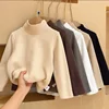 Baby Warm Top Boys and Girls Made Velvet Inner Solid Color Bottom Children's Autumn/Winter Half High Collar Long Sleeve T-shirt 1