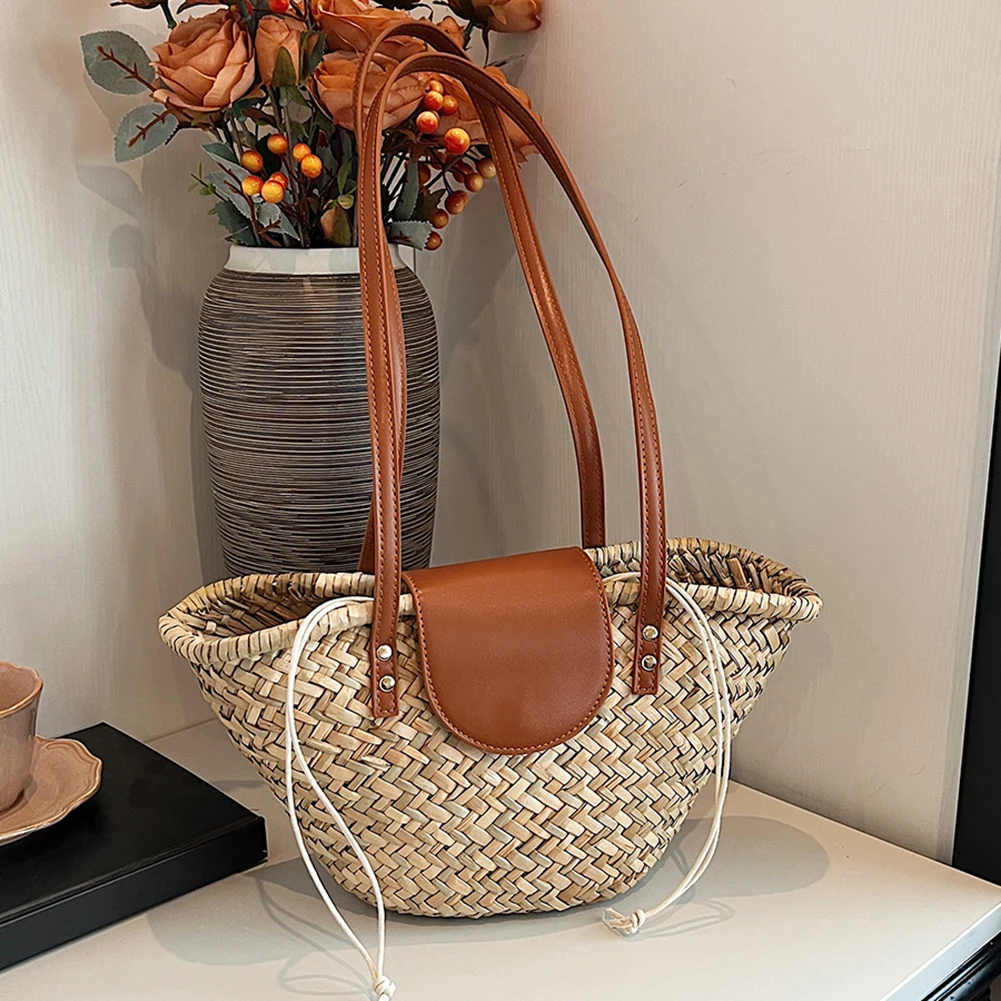Fashion Woven Tote Bags for Women Straw Shoulder Raffia Bag Luxury Crochet Handbag Purse Causal Shopping Clutch Summer Beach Bag