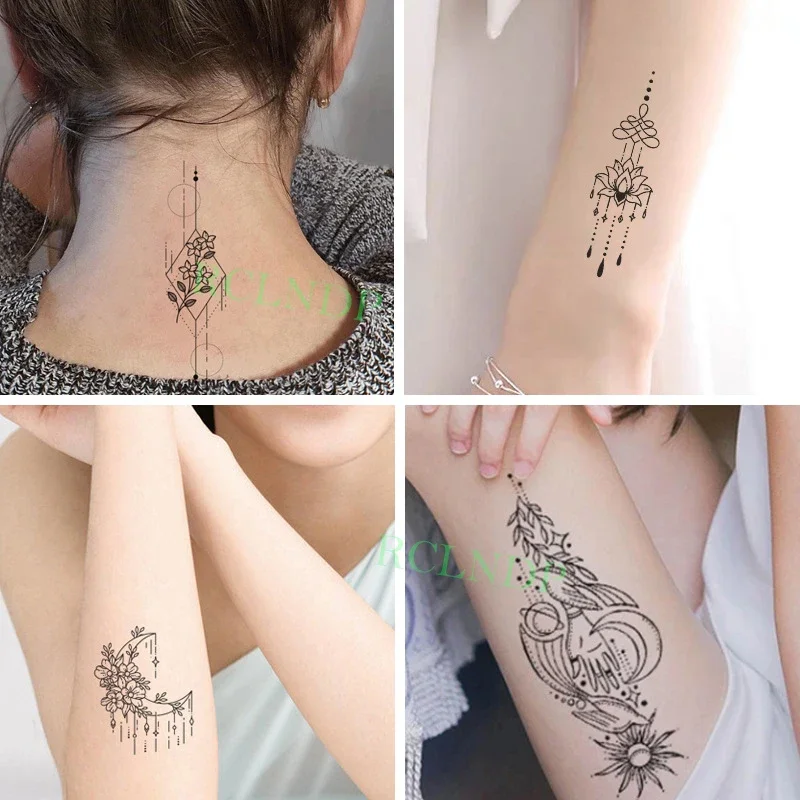 30ks dočasný tetování nálepka luna hvězdy anglický  běs  kvést skica vodotěsný  falešná tatoo blesk tatto pro muži ženy dívčí