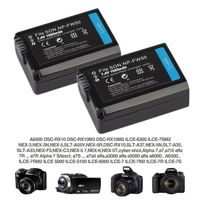 Np-Fw50 Batterie Batteria Ricaricabile Per Sony Alpha A6500 A6300 A6000 A5000 A3000 Nex-3 A7R Batteria 1080Mah Np Fw50