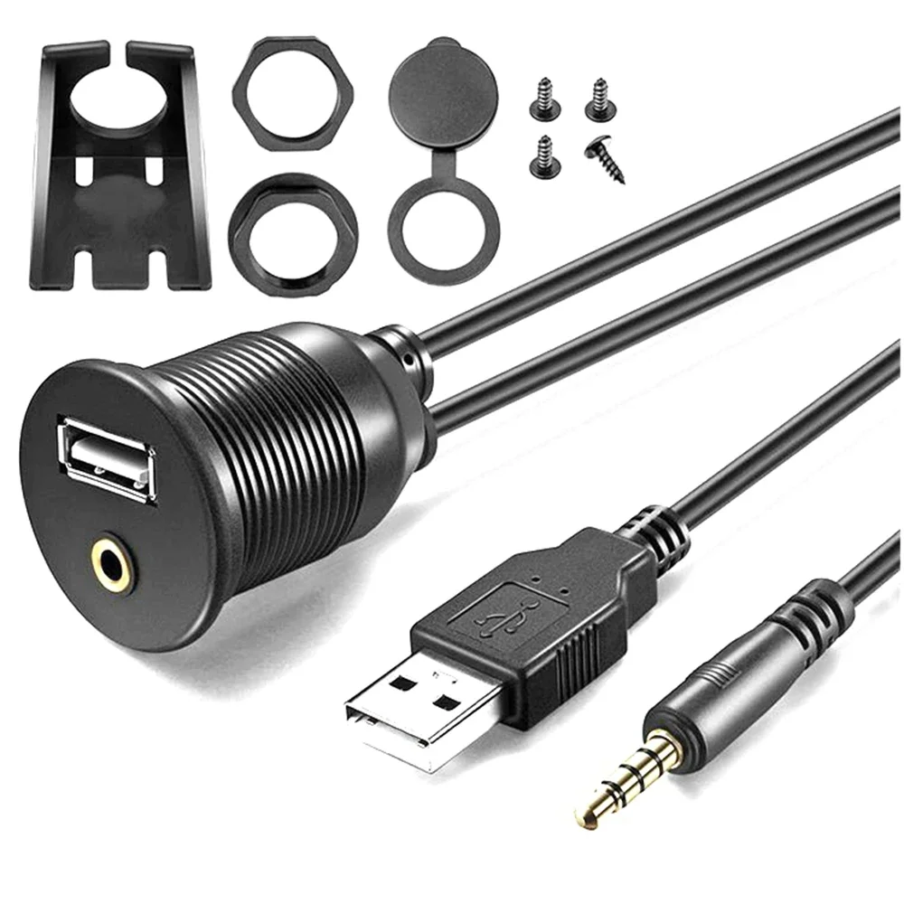

1m 2m Car Dashboard USB Extension Cable Car Moto USB 2.0 3.5mm Male to Female AUX Lead Cable Wire Line