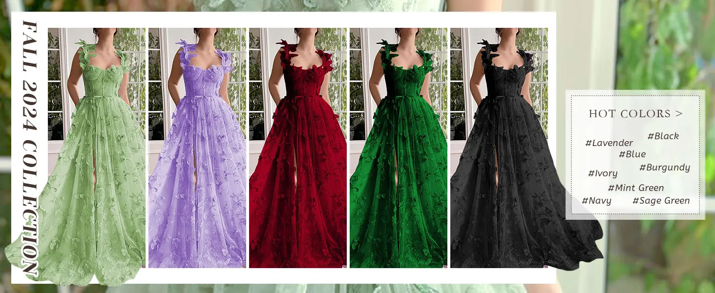 Spaghettiträger 3D Schmetterling Tüll Ballkleider Lange Ballkleider für Damen