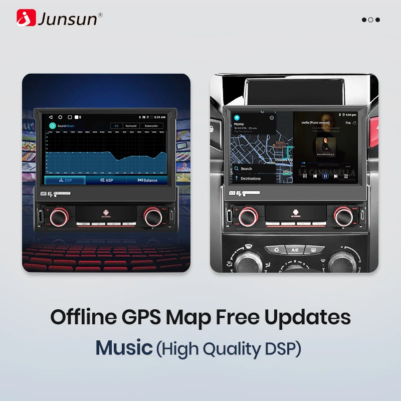 Junsun 7 "Tela táctil IPS retráctil automática Universal 1 Din inalámbrico CarPlay Android Auto Radio estéreo para coche navegación GPS 6