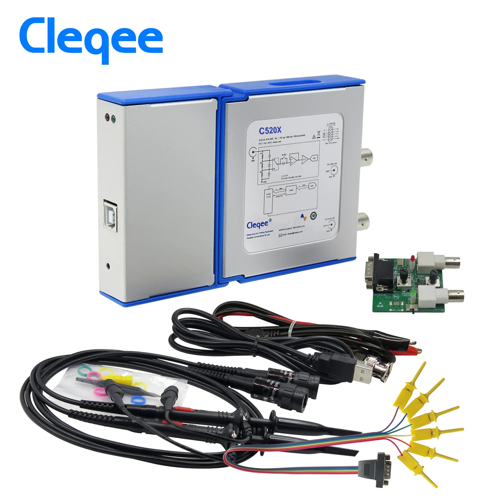 

Cleqee C520X PC Virtual Digital Handheld Oscilloscope 2 Channel Bandwidth 20Mhz Sampling data 50M with probe USB cable