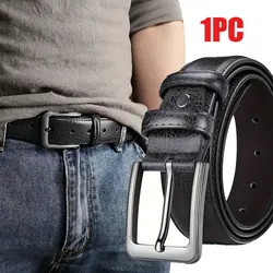 Men's Luxury Leather Belt with Metal Pin Buckle - High - Quality Designer Waist Accessory - 130cm (Black)