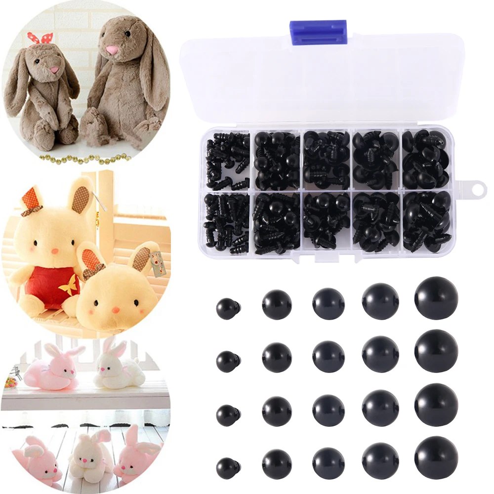 DIY Doll Safety Eyes 150pcs 6-12mm Black Plastic For Bear Toy Kids DIY Craft Stuffed Animal Doll Accessories