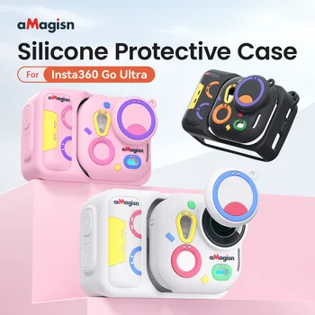Custodia in silicone aMagisn per Insta360 Go Ultra, custodia protettiva per personalità colorata con copriobiettivo staccabile e accessori per cinturino